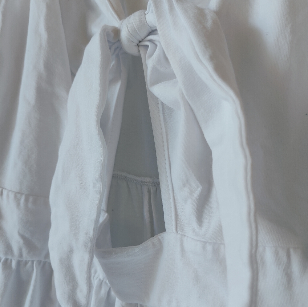 White Spaghetti Strap Dress with Sternum Cutout and Bow, Buttons - Size Large - Picture 10 of 12